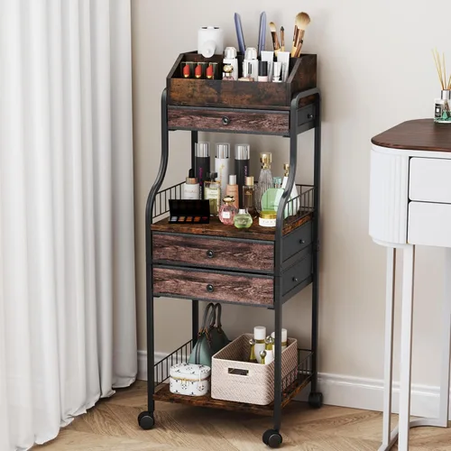 Miniatura 9 de HapiRm Organizador de Maquillaje de Piso para Almacenamiento - Organizadores de Maquillaje y Cuidado de la Piel de Tocador con Cajones, Estuches