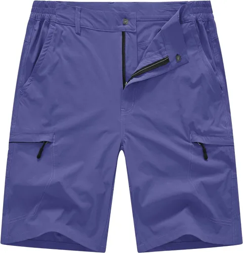 BASUDAM Pantalones cortos de senderismo tipo cargo para hombre, elásticos, de secado rápido, ligeros, con 6 bolsillos para acampar y viajar