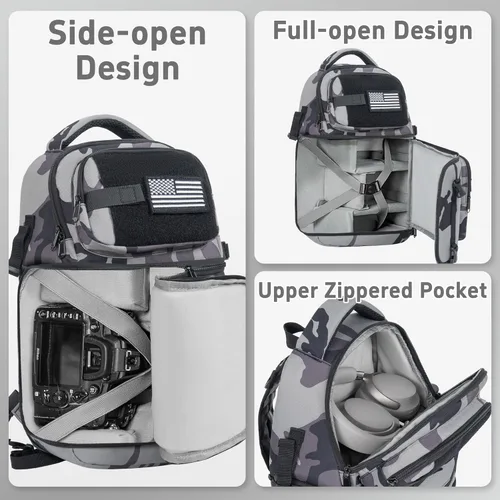 Miniatura 3 de Bolsa bandolera para cámara, bolsa para cámara DSLR/SLR/sin espejo con soporte para trípode y divisores extraíbles, pequeña bandolera táctica, gris