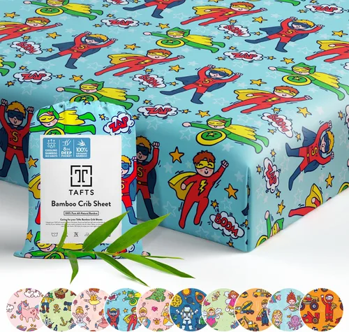 Miniatura 8 de Tafts Sábanas bajeras 100% viscosa para cuna, niñas, niños y unisex, bolsillo profundo de 8 pulgadas, colchón estándar para cuna y niño pequeño