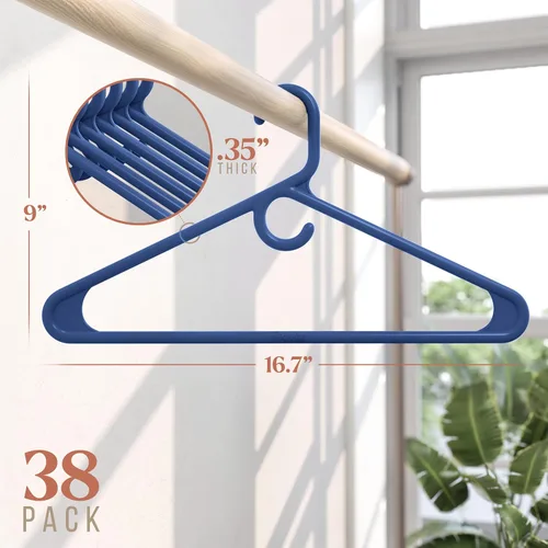Miniatura 2 de NEATERIZE Perchas gruesas y resistentes, paquete de 38 perchas de plástico color azul marino, ideales para colgar abrigos, chaquetas, jeans