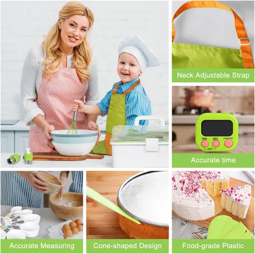 Miniatura 6 de 37 piezas de juegos de cocina para niños reales, juego de regalo de cocina y horneado para niños con estuche de almacenamiento, temporizador