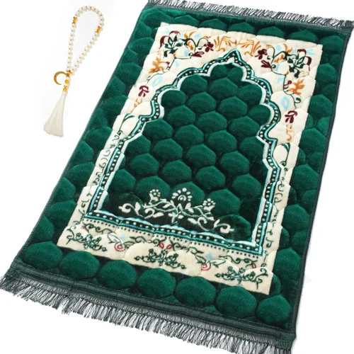 Alfombra de oración musulmana con cuentas de oración Tasbih, suave y grande para oración islámica mate, alfombrilla de oración islámica acolchada