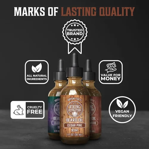 Miniatura 5 de Viking Revolution Aceite para barba para hombre, paquete de 3 unidades, juego variado de aceite natural para barba para hombre, aroma de sándalo