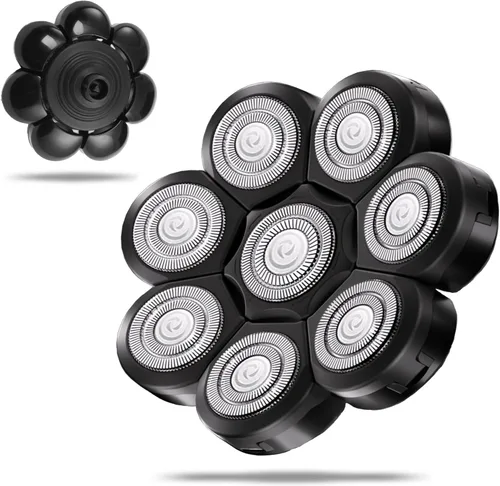 Cabezales de repuesto para afeitadora de cabeza, cuchillas de repuesto para hombres calvos, cuchillas giratorias de acero inoxidable 7D para Negro8