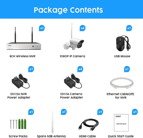 Miniatura 2 de Sistema de cámara de seguridad 1080P inalámbrico, Plug and Play Kit NVR de videovigilancia de 8 canales con 4 unids HD Bullet IP cámara