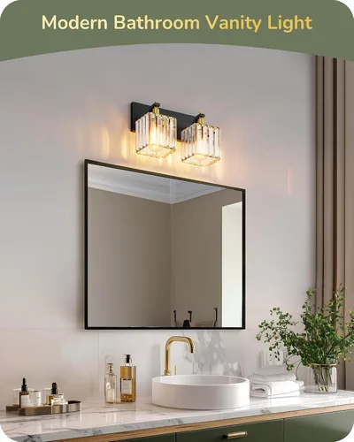 Miniatura 2 de EDISHINE Lámparas de baño, accesorios de iluminación de tocador de baño de cristal sobre el espejo, 2 luces de tocador para baño, tocador, base E26