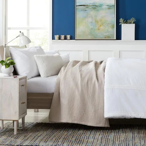 Miniatura 4 de Manta de cama 100% algodón con tejido waffle Suave, transpirable y ligera para todas las estaciones Perfecta para superponer Colección Brielle