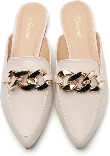 Miniatura 6 de Tilocow Mules para mujer Zapatos planos para mujer, elegantes y cómodos, con cadena de metal, sin espalda, zapatos de moda 2023