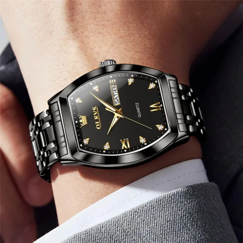 Miniatura 3 de OLEVS Relojes para hombre, de lujo, para negocios, analógicos, de cuarzo, relojes de pulsera para hombre con correa de malla de acero inoxidable