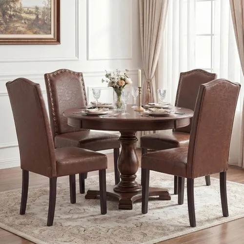 Miniatura 17 de LSSBOUGHT Juego de 2 sillas de comedor tapizadas Parsons de tela, sillas de cocina con marco de madera maciza y ribete de cabeza de clavo
