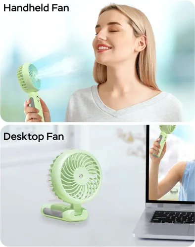Miniatura 2 de Ventilador de nebulización portátil de mano, recargable por USB, plegable con tanque de agua, 3 velocidades, para viajes y exteriores (matcha)