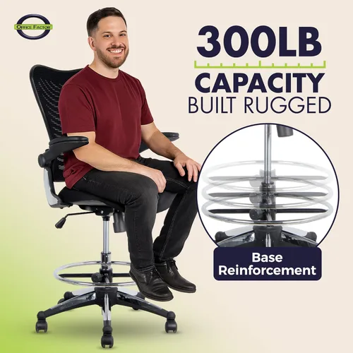 Miniatura 8 de Silla ergonómica de 300 libras para dibujar, silla de oficina alta, silla de escritorio para estar de pie, con reposabrazos abatibles, asiento