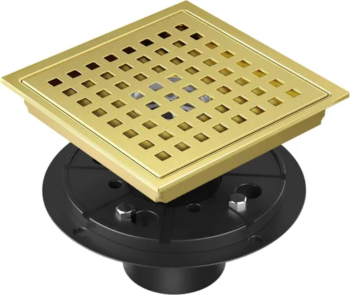 Miniatura 8 de EXF Drenaje de ducha cuadrado de 6 pulgadas con base de brida ABS, drenaje de piso de acero inoxidable 304 negro mate, rejilla extraíble y colador