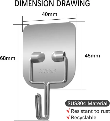 Miniatura 2 de Ganchos de pared autoadhesivos de metal resistentes – Ganchos de acero inoxidable impermeables para colgar toallas, abrigos/llaves, adhesivo fuerte
