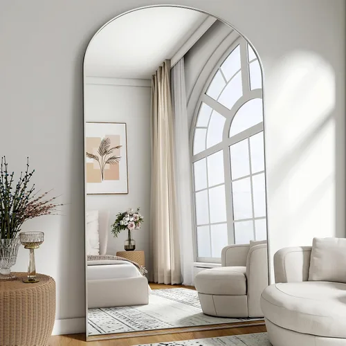 Miniatura 26 de Easly Espejo de Cuerpo Completo de Gran Tamaño, 76" x 34" Espejo Arqueado de Cuerpo Completo, Marco de Metal Negro, Espejo de Piso para Dormitorio
