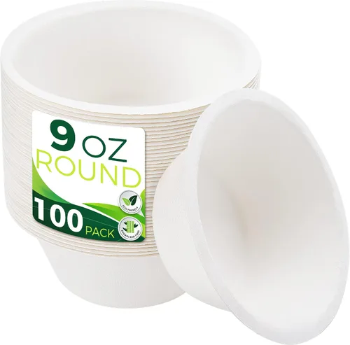 Tazas de papel de 9 onzas de muestra [paquete de 100], tazas desechables resistentes perfectas para salsa para mojar y aperitivos, 100% compostables