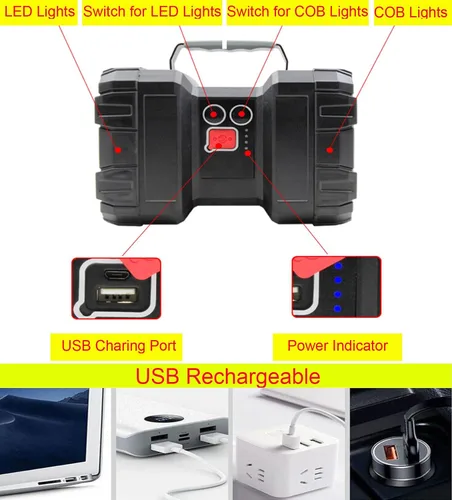 Miniatura 8 de SUYOOULIN Linterna recargable, linterna LED de 10000 mAh, 12000 lúmenes, 20 h, espera ultra larga, 3+4 modos de luces, linterna de campamento