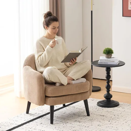 Miniatura 11 de VINGLI Sillón de Acento Moderno Tipo Barril de 30.3" de Ancho con Reposabrazos Track, Patas de Madera Sólida, Cómoda Silla Club Tapizada, Sofá