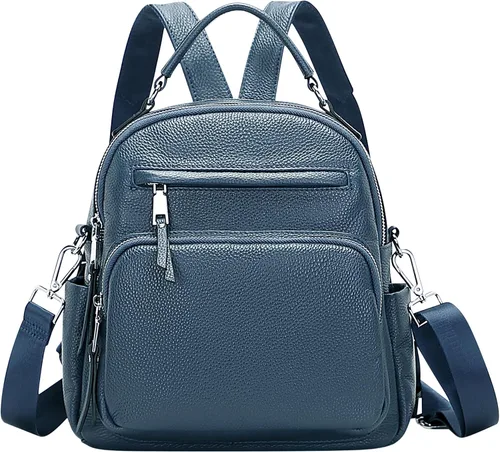 ALTOSY Mochila de cuero genuino para mujer, pequeña mochila convertible bolso para damas, bolso de hombro 4 en 1 para llevar, azul, (Linen Blue),