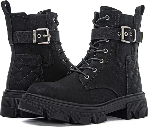 Miniatura 2 de GLOBALWIN Botas de combate para mujer, botas con cordones para mujer, botines para mujer, tacón bajo