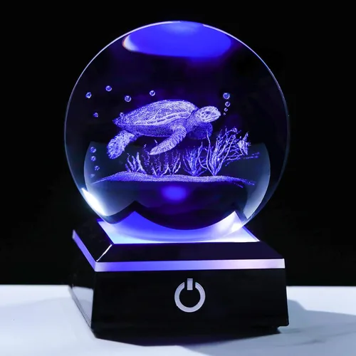 Bola de cristal 3D, tortuga marina, regalos para mujeres y hombres, adorno de globo de nieve con base LED, luz nocturna, figuras de decoración de