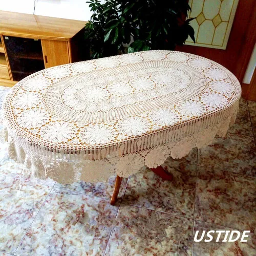 Miniatura 4 de USTIDE Mantel ovalado vintage de ganchillo de algodón beige para mesa de mesa ovalada rústica para bodas/fiestas, 59 x 82.6 pulgadas