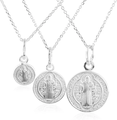 Miniatura 2 de JOTW Colgante de medalla reversible de San Benito de plata 925 con collar de eslabones de 180in