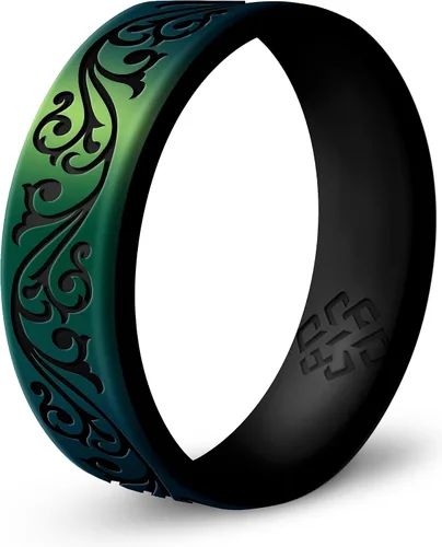 Miniatura 6 de Anillo de silicona Knot Theory en Filigrana, Floral, Corazones o Laurel - Banda de boda de silicona grabada de doble capa, para actividades