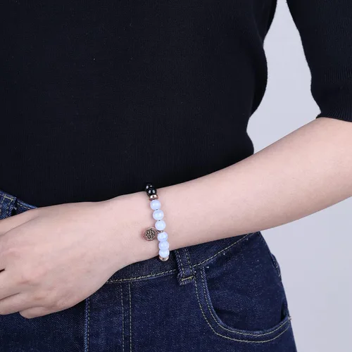 Miniatura 3 de COAI Pulsera de piedra turmalina negra con encanto de loto para mujer