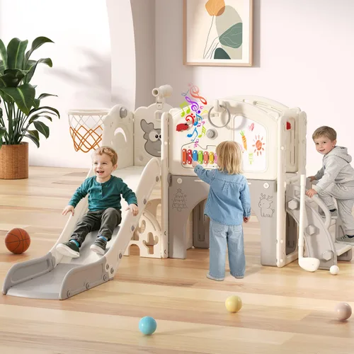 BIERUM Juego de Tobogán para Niños Pequeños, 13 en 1, Tobogán Interior para Niños Pequeños de 1-3 años, Juego de Tobogán para Interiores y Crema y