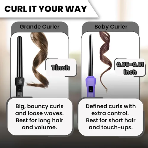 Miniatura 7 de Herstyler Grande - Varita rizadora de cerámica, voltaje dual de 1 pulgada para cabello largo y corto, iones negativos (negro)
