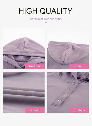 Miniatura 7 de Dokotoo Sudaderas con Capucha para Mujer 2025 con Cuello de Botón Cordón Ajustable Sudadera con Capucha Pullover Casual de Manga Larga Tops Camisetas