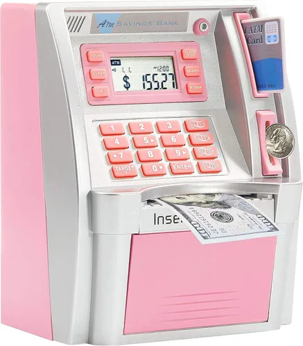 Miniatura 8 de Alcancía estilo cajero automático para dinero real para niños y adultos, alcancía de juguete con tarjeta, contraseña, reconocimiento de monedas