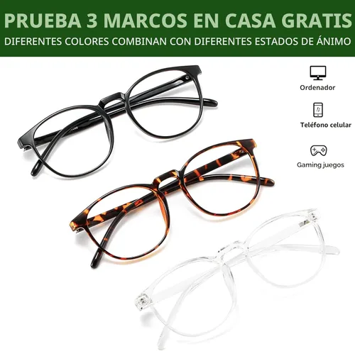 Miniatura 5 de Przene Paquete de 3 lentes de bloqueo de luz azul para mujeres/hombres, gafas redondas retro para computadora, antifatiga ocular, Negro/Cristal/Ámbar
