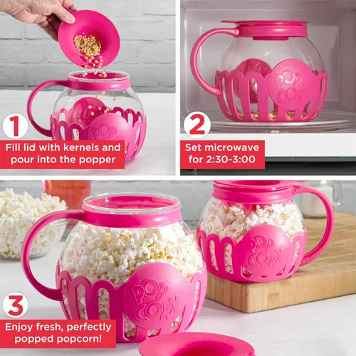 Miniatura 3 de Ecolution - Palomitero MicroPop patentado para microondas con vidrio seguro para temperatura, tapa 3 en 1 mide granos y derrite mantequilla, hecho