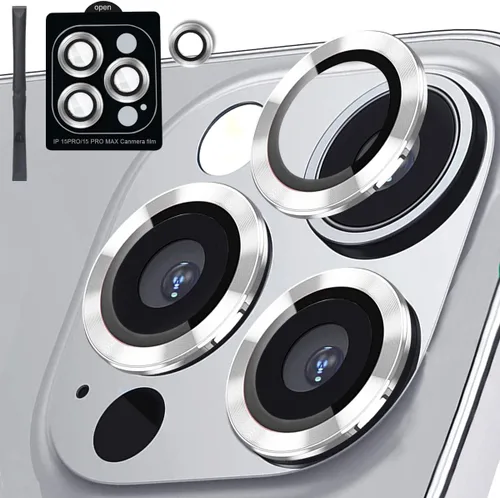 Miniatura 9 de [3+1] Compatible con iPhone 15 Pro y iPhone 15 Pro Max, protector de lente de cámara de vidrio templado 9H, anillo individual de metal, cobertura