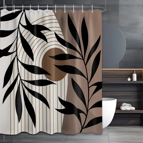 Miniatura 39 de Cortina de ducha bohemia en negro y gris, cortinas de ducha modernas de mediados de siglo negro y gris para baño, juego de tela impermeable
