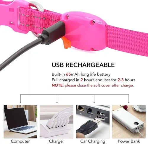 Miniatura 4 de Collares de perro con luz Visinite para perros pequeños, collar de perro LED recargable, collar de perro iluminado totalmente ajustable, collares