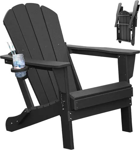 Miniatura 16 de Juego de 2 sillas Adirondack plegables de madera, sillas de madera para jardín al aire libre, silla de patio de madera de cedro maciza para jardín