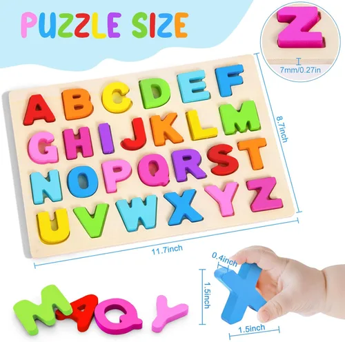 Miniatura 2 de Attmu Rompecabezas del alfabeto de madera para niños pequeños, rompecabezas de forma ABC, rompecabezas del alfabeto, juguetes educativos