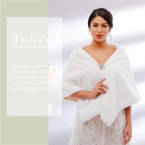 Miniatura 6 de Yalice Women's Wedding Faux Fur Shawl and Wraps Bridal Fur Stole Cape Fur Scarf for Bride and Bridesmaids