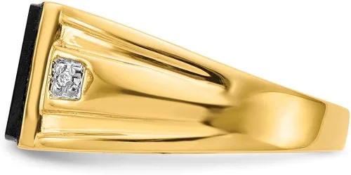 Miniatura 3 de Anillo de oro amarillo macizo de 14 quilates para hombre de ónix y diamantes
