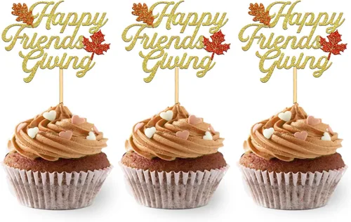 Miniatura 6 de 24 adornos de otoño para cupcakes para decoración del día de Acción de Gracias, lazo con purpurina para pasteles Thankful Blessed Grateful