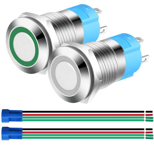 Miniatura 8 de Gebildet Interruptor de botón de bloqueo automático de acero inoxidable de 0.47 pulgadas/0.472 in, 12 V-24 V, 3 A, símbolo de alimentación, LED