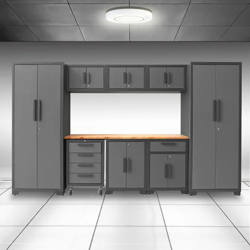 Sistema de Almacenamiento de Gabinetes de Garaje Torin, Incluye 9 Cajones de Acero con Ruedas, Gabinete de Almacenamiento con Cerradura, Perfecto