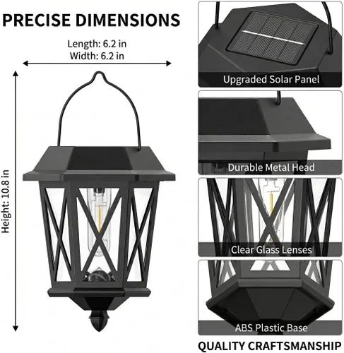 Miniatura 7 de Farol solar impermeable para exteriores, luces solares de metal para exteriores con vidrio transparente, luces LED de energía solar, montaje