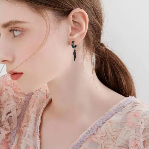 Miniatura 4 de Pendientes de aro unisex punk hip hop de acero inoxidable plateado negro dorado tono de bloqueo de trueno perno de rayo colgante de aro de regalo
