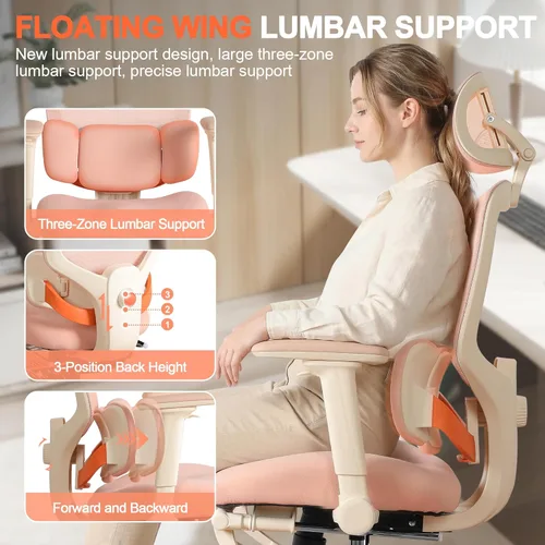 Miniatura 6 de Silla de oficina ergonómica con brazos abatibles y reposapiés 4D, silla de escritorio de malla para juegos con reposacabezas 3D y soporte lumbar