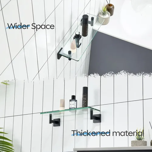 Miniatura 5 de KOKOSIRI Estantes flotantes de vidrio de 16 pulgadas para dormitorio, sala de estar, cocina, estante colgante a prueba de óxido, montado en la Negro